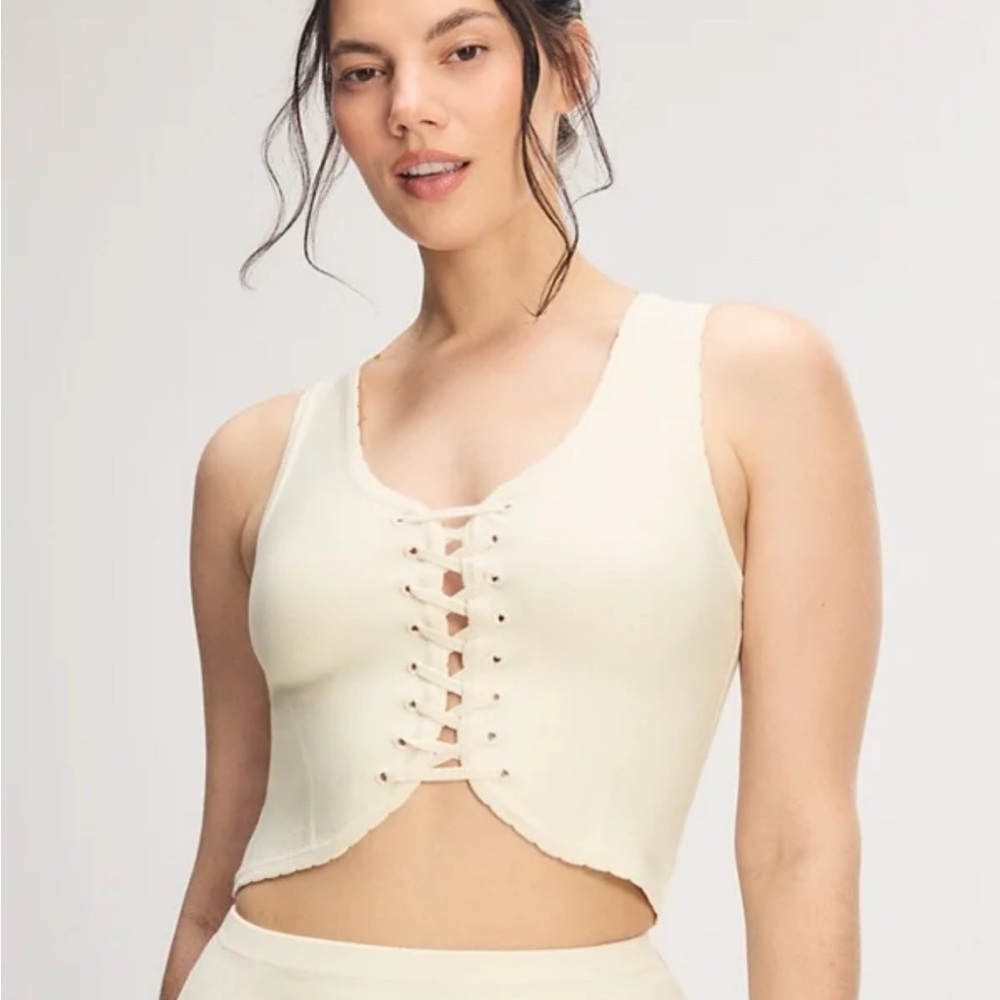 Savage X Fenty Cream Lace-Up Crop Top size XS NWT